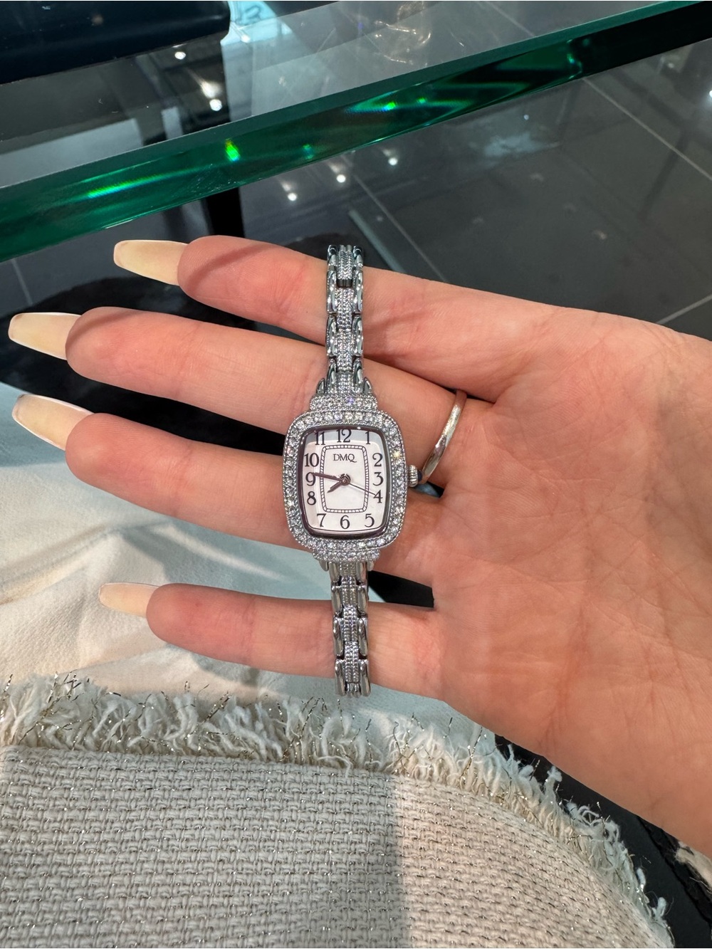 New Vintage DMQ Silver-Tone Crystal Watch